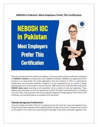 NEBOSH in Pakistan - Most Employers Prefer This Certification
