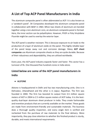 A List of Top ACP Panel Manufacturers in India