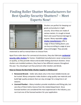 Finding Roller Shutter Manufacturers for Best Quality Security Shutters? – Meet