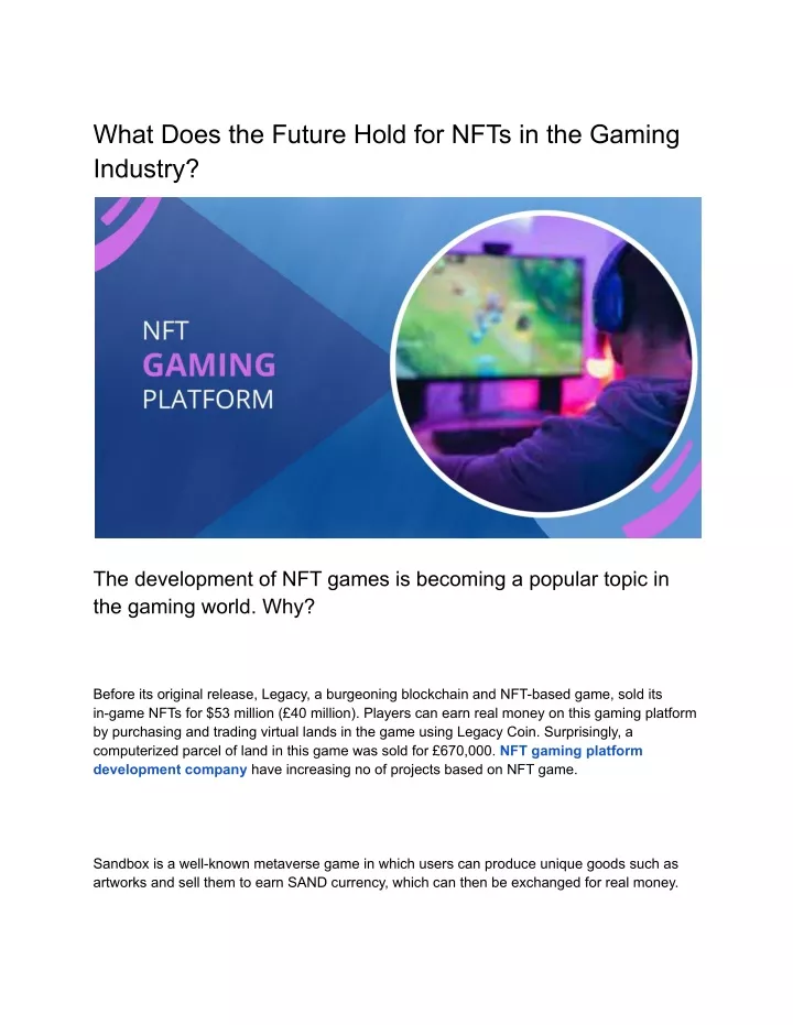 what does the future hold for nfts in the gaming