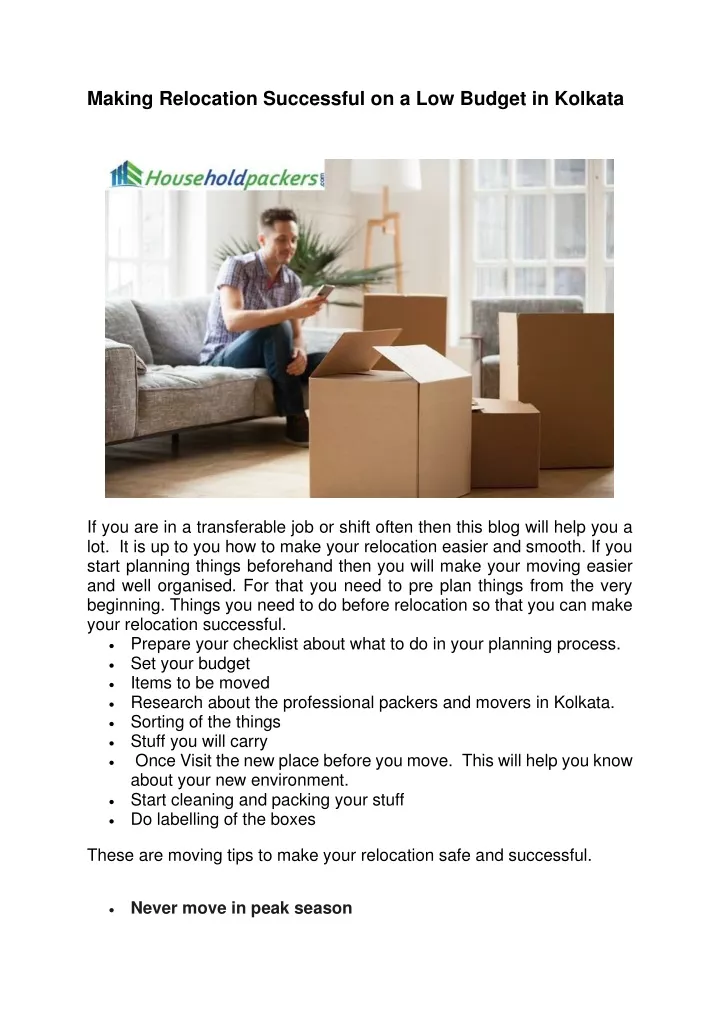 making relocation successful on a low budget
