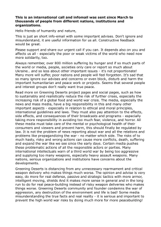 Global Greening and Climate Emergency call for more international greening_ peacebuilding actions and peace speech to ac
