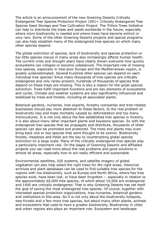 Global Greening species protection program CES-RPP for critically endangered species and healthy ecosystems