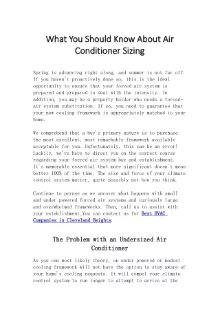 What You Should Know About Air Conditioner Sizing
