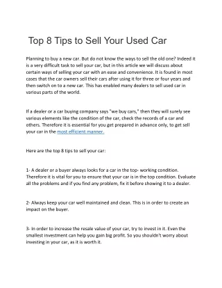 Top 8 Tips to Sell Your Used Car
