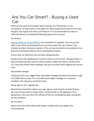 Are You Car Smart? - Buying a Used Car