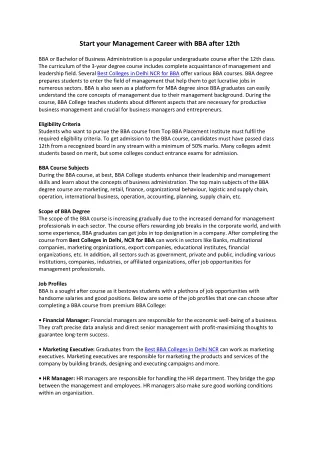 start your management career with bba after 12th