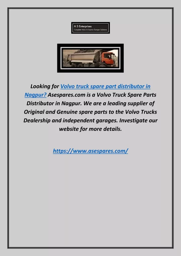 looking for volvo truck spare part distributor