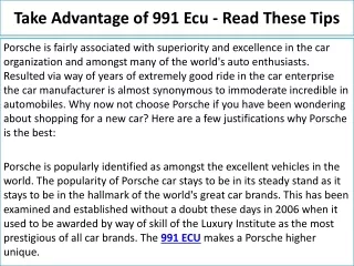 take advantage of 991 ecu read these tips