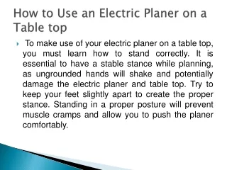 how to use an electric planer on a table top