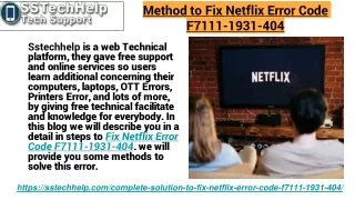 Steps to Fix Netflix Error Code F7111-1931-404