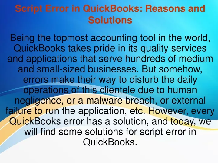 script error in quickbooks reasons and solutions