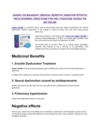 Viagra 100 MG-About, Medical Benefits,