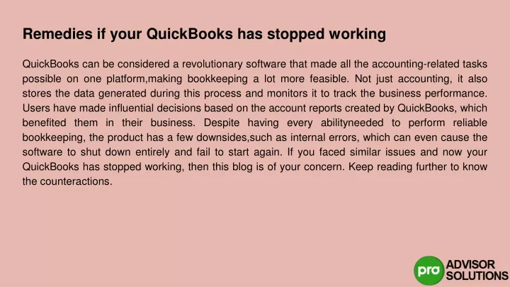 remedies if your quickbooks has stopped working