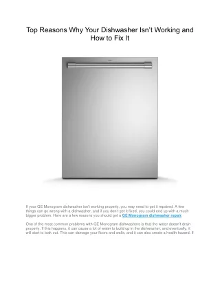 Top Reasons Why Your Dishwasher Isn