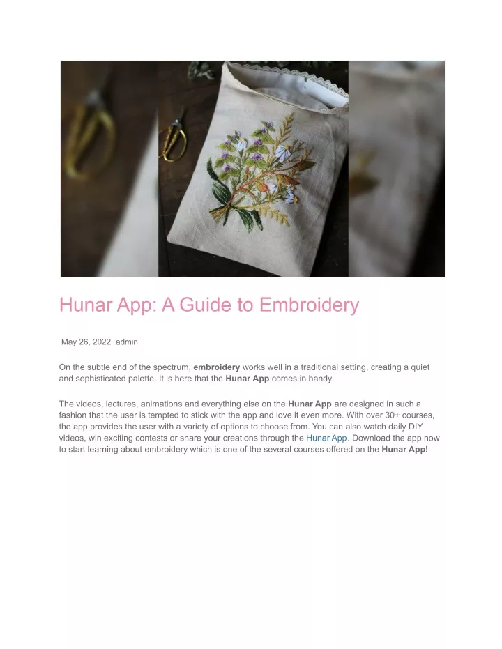 hunar app a guide to embroidery