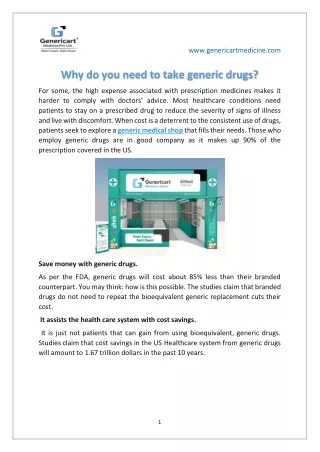 Why do you need to take generic drugs?