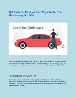 Get Cash For My Junk Car Ways To Get The Most Money Out Of It