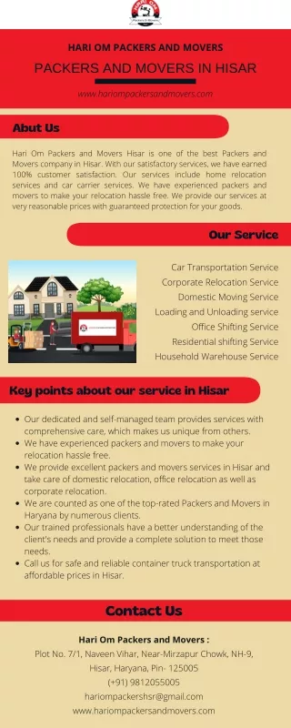 Key points about our packers and movers service in Hisar