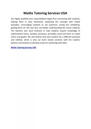 Maths Tutoring Services USA