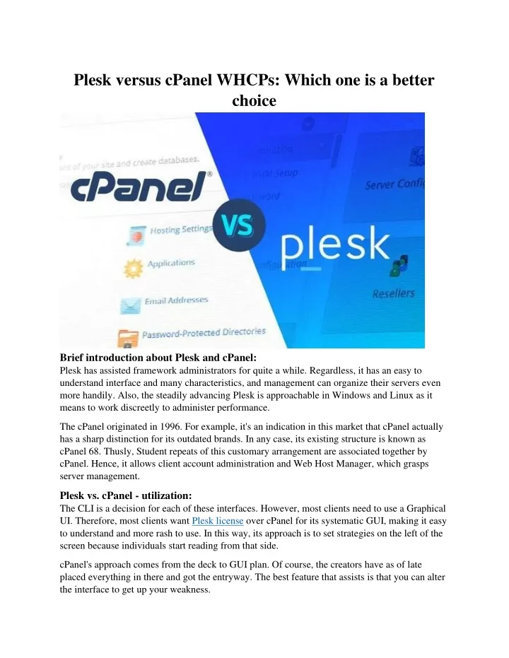 plesk versus cpanel whcps which one is a better