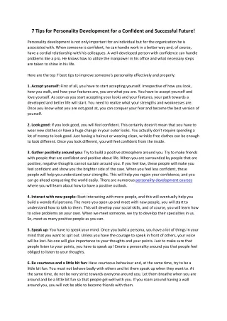 Tips for Personality Development for a Successful Future