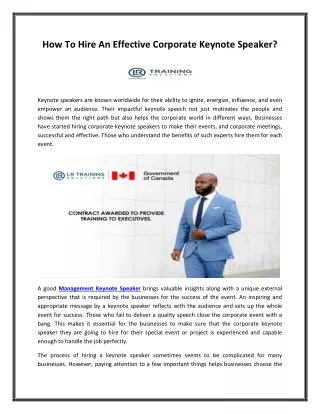How To Hire An Effective Corporate Keynote Speaker