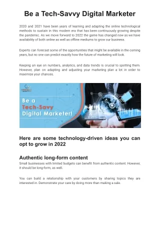 Be a Tech Savvy Digital Marketer