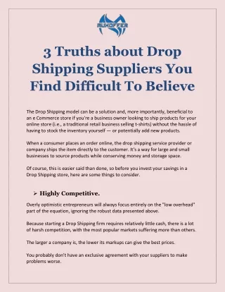 3 Truths About Drop Shipping Suppliers You Find Difficult To Believe