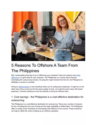 5 Reasons To Offshore A Team From The Philippines