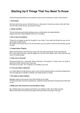 Starting Up 8 Things That You Need To Know