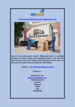 Hire Professional Movers in Usa  Bulkymovers.com