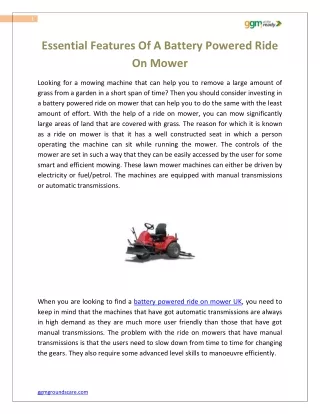 Essential Features Of A Battery Powered Ride On Mower