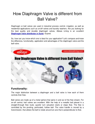 how diaphragm valve is different from ball valve
