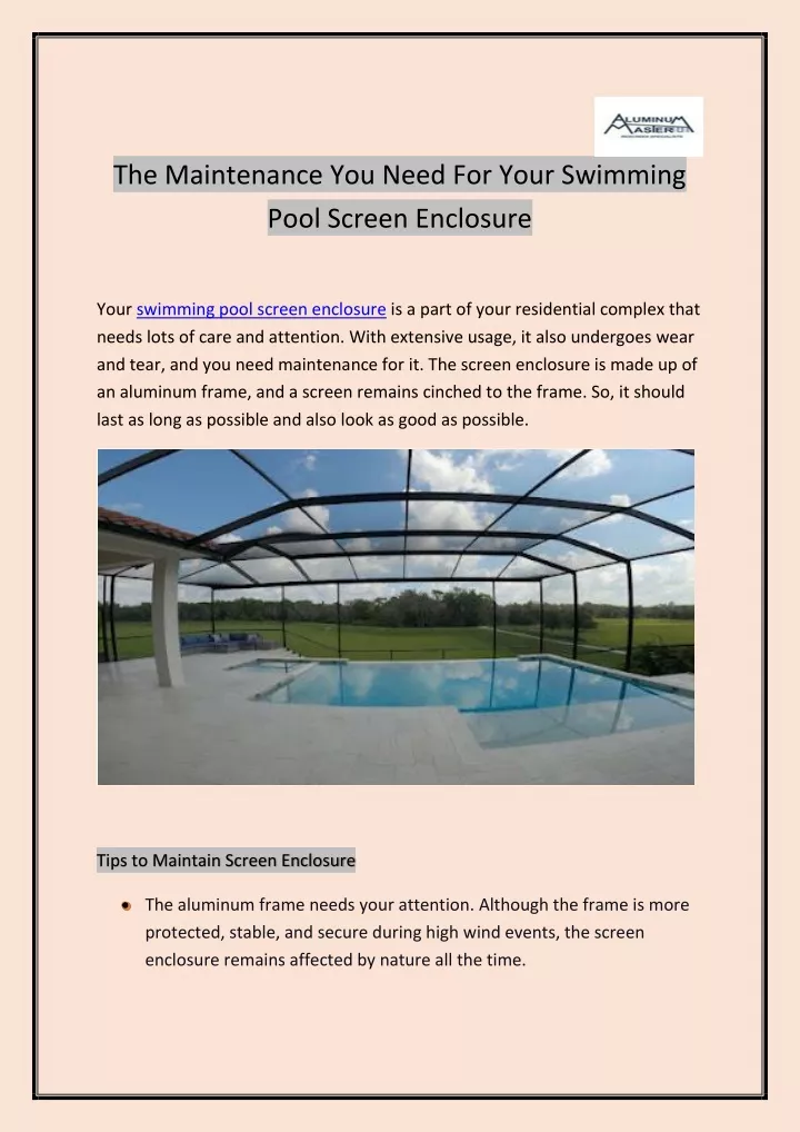 the maintenance you need for your swimming pool