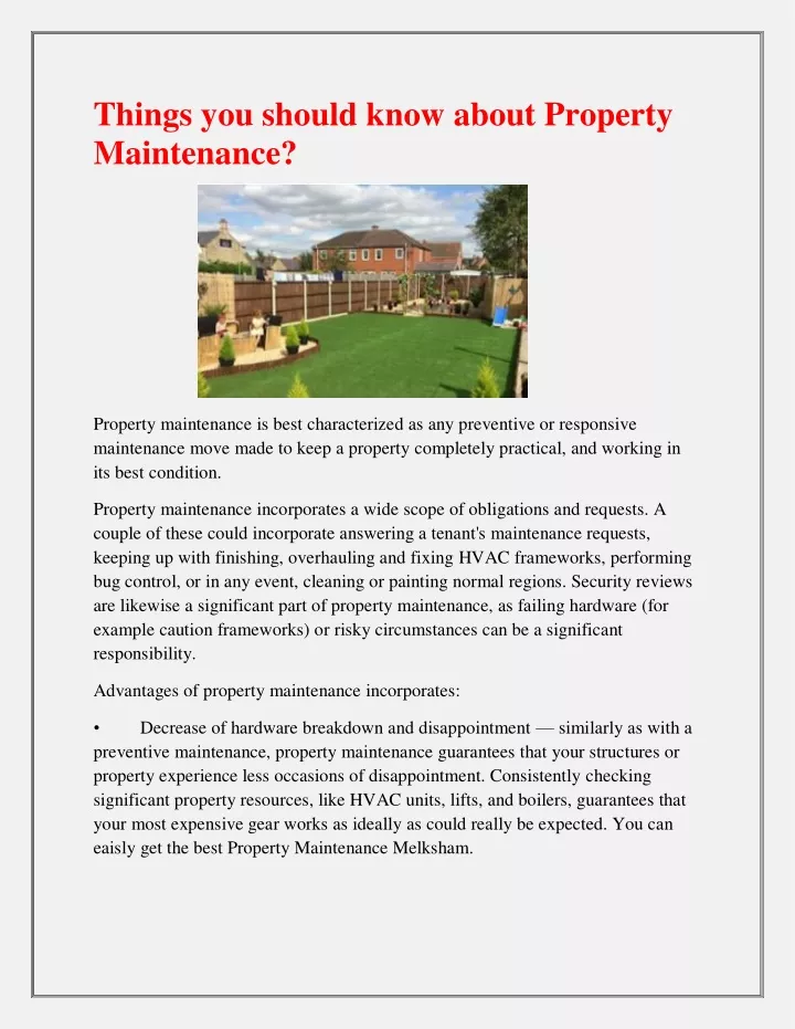 things you should know about property maintenance