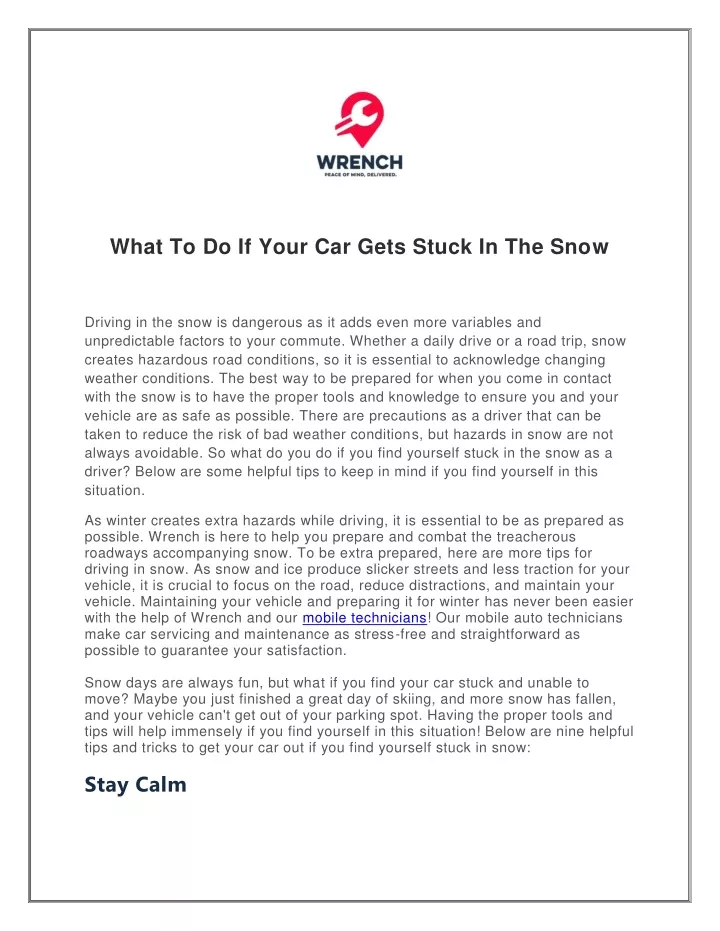 what to do if your car gets stuck in the snow