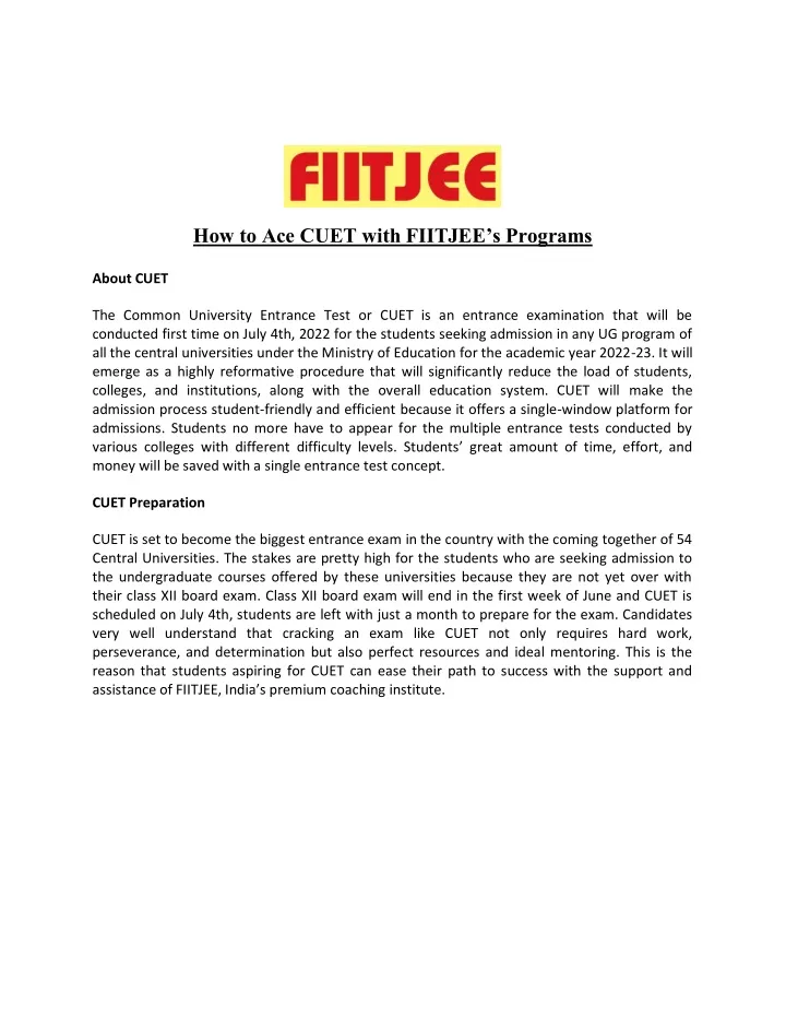 how to ace cuet with fiitjee s programs