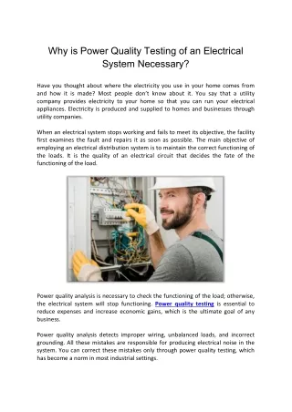 Why is Power Quality Testing of an Electrical System Necessary