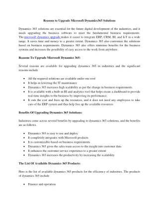 reasons to upgrade microsoft dynamics365 solutions