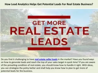 How Lead Analytics Helps Get Potential Leads For Real Estate Business?