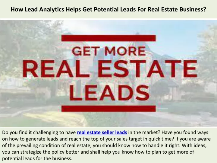 how lead analytics helps get potential leads for real estate business