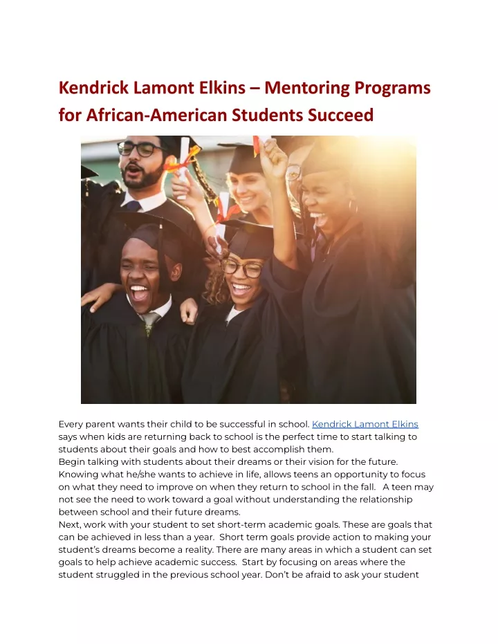 kendrick lamont elkins mentoring programs