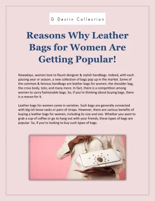 Reasons Why Leather Bags For Women Are Getting Popular!