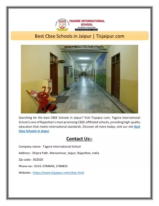 Best Cbse Schools in Jaipur  Tisjaipur.com