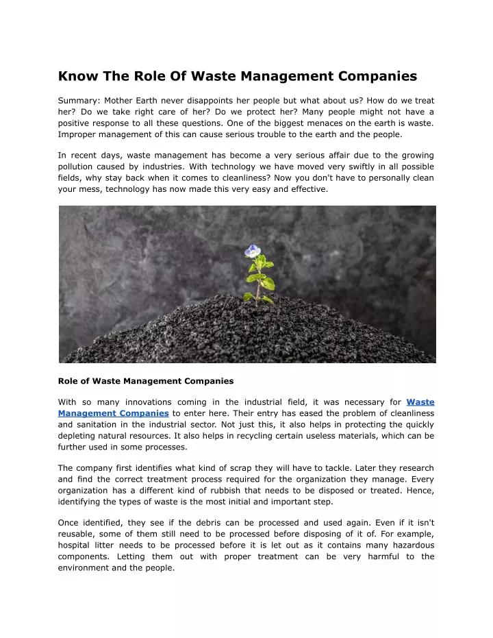 know the role of waste management companies