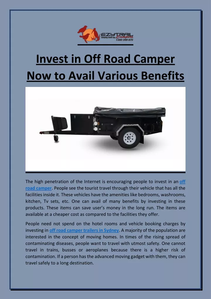 invest in off road camper now to avail various