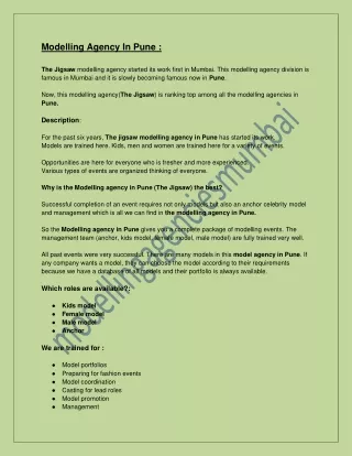Modelling agency in pune