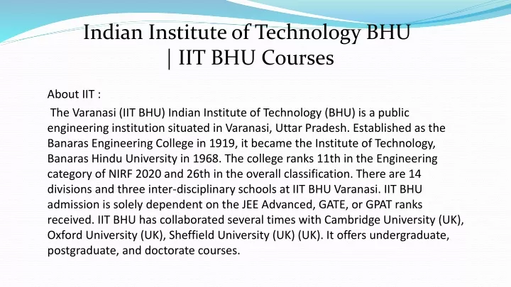 indian institute of technology bhu iit bhu courses