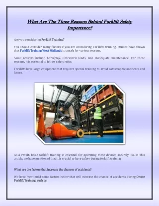 What Are The Three Reasons Behind Forklift Safety Importance